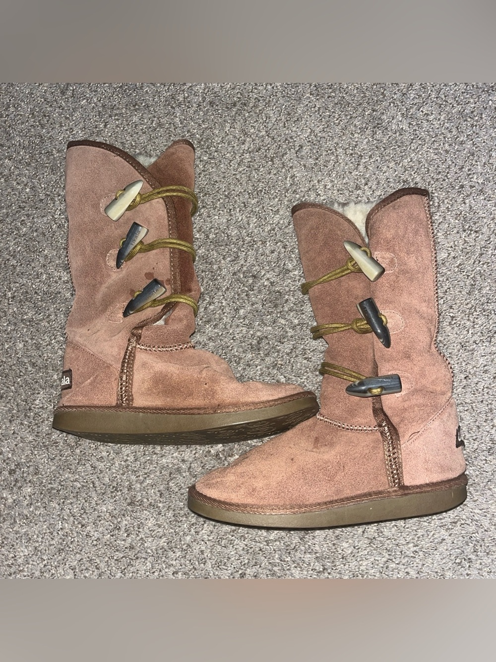 Ukala By EMU Australia Sz 7 Suede Brown Boots Wool Lining Triple Toggle Mid Calf